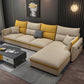 Square Arm Pillowed Back Cushions 4-Seater Sectional Sofa with Chaise Cotton Blend Light Yellow Clearhalo 'furn' 'furn_sectionals' 'Furniture' 'furniture_sectionals' 'kitchen' 'kitchen_sectionals' 'Living Room Furniture' 'Sectionals' 4822840