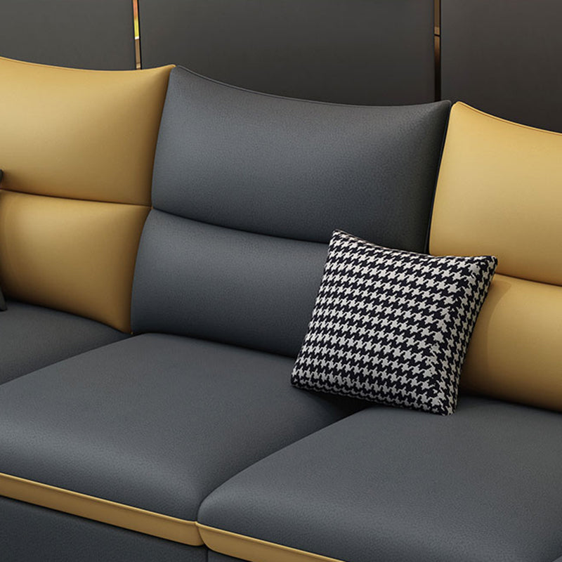 Square Arm Pillowed Back Cushions 4-Seater Sectional Sofa with Chaise Clearhalo 'furn' 'furn_sectionals' 'Furniture' 'furniture_sectionals' 'kitchen' 'kitchen_sectionals' 'Living Room Furniture' 'Sectionals' 4822842