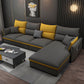 Square Arm Pillowed Back Cushions 4-Seater Sectional Sofa with Chaise Cotton Blend Dark Gray Latex Clearhalo 'furn' 'furn_sectionals' 'Furniture' 'furniture_sectionals' 'kitchen' 'kitchen_sectionals' 'Living Room Furniture' 'Sectionals' 4822847