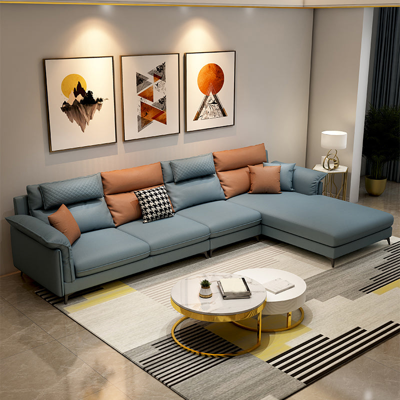 Stain-Resistant L-Shape Flared Arm Sectional Sofa with Chaise for Four People Light Blue Right Clearhalo 'furn' 'furn_sectionals' 'Furniture' 'furniture_sectionals' 'kitchen' 'kitchen_sectionals' 'Living Room Furniture' 'Sectionals' 4822852