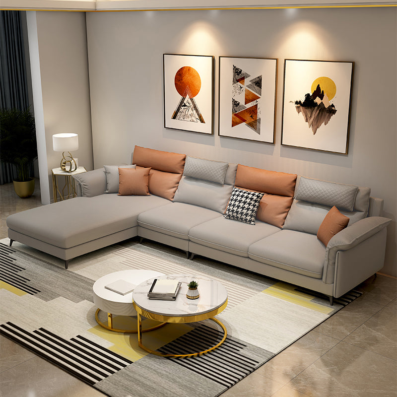 Stain-Resistant L-Shape Flared Arm Sectional Sofa with Chaise for Four People Light Grey Left Clearhalo 'furn' 'furn_sectionals' 'Furniture' 'furniture_sectionals' 'kitchen' 'kitchen_sectionals' 'Living Room Furniture' 'Sectionals' 4822855