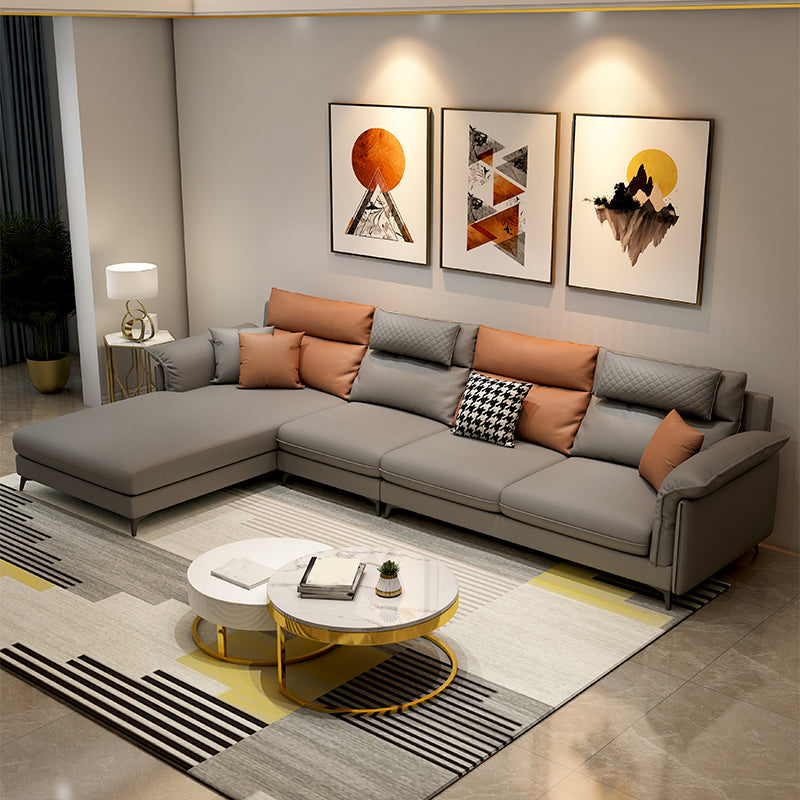 Stain-Resistant L-Shape Flared Arm Sectional Sofa with Chaise for Four People Coffee Left Clearhalo 'furn' 'furn_sectionals' 'Furniture' 'furniture_sectionals' 'kitchen' 'kitchen_sectionals' 'Living Room Furniture' 'Sectionals' 4822856