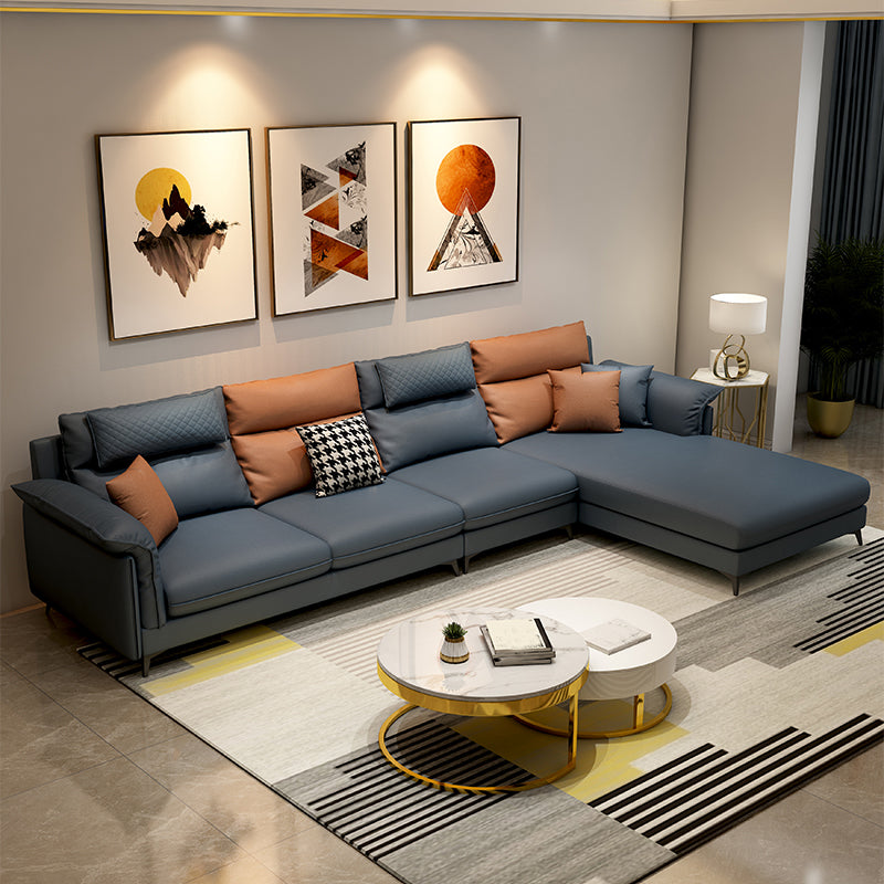 Stain-Resistant L-Shape Flared Arm Sectional Sofa with Chaise for Four People Dark Blue Right Clearhalo 'furn' 'furn_sectionals' 'Furniture' 'furniture_sectionals' 'kitchen' 'kitchen_sectionals' 'Living Room Furniture' 'Sectionals' 4822858