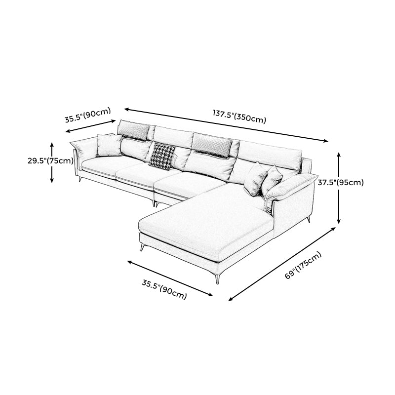 Stain-Resistant L-Shape Flared Arm Sectional Sofa with Chaise for Four People Clearhalo 'furn' 'furn_sectionals' 'Furniture' 'furniture_sectionals' 'kitchen' 'kitchen_sectionals' 'Living Room Furniture' 'Sectionals' 4822865