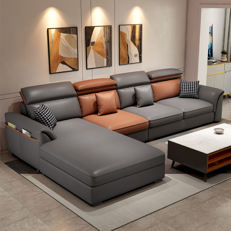 Pillow Top Arm Cushion Back Storage Sectional Sofa with Chaise Dark Gray Left Latex Clearhalo 'furn' 'furn_sectionals' 'Furniture' 'furniture_sectionals' 'kitchen' 'kitchen_sectionals' 'Living Room Furniture' 'Sectionals' 4822873