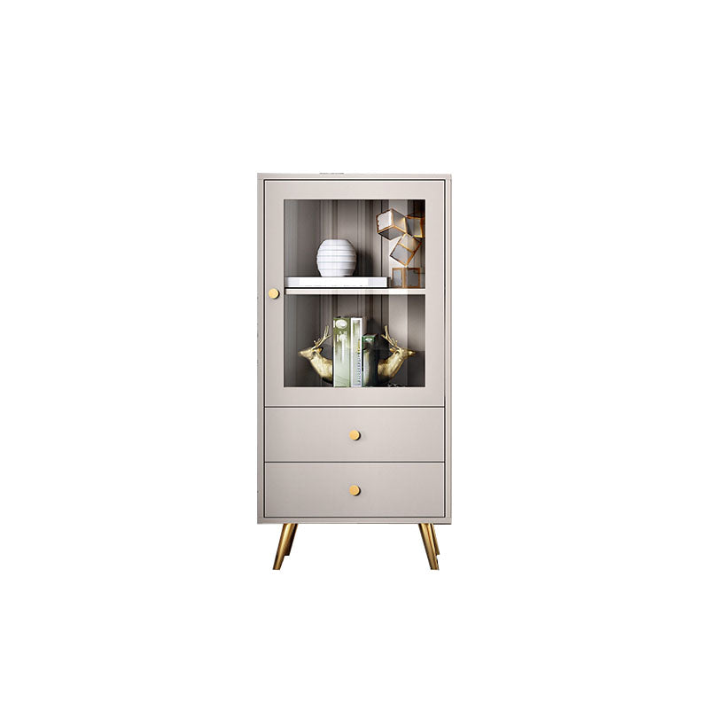 Glam Vertical Standard Bookcase Manufactured Wood Bookcase with Door and Drawers 23.6"L x 11.8"W x 48.7"H Champagne Clearhalo 'Bookcases' 'furn' 'furn_bookcases' 'Furniture' 'furniture_bookcases' 'kitchen' 'kitchen_bookcases' 'Living Room Furniture' 'Office Furniture' 4822882