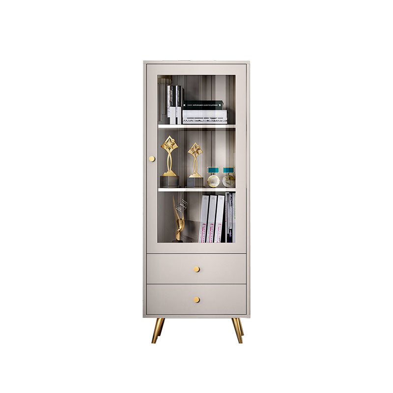 Glam Vertical Standard Bookcase Manufactured Wood Bookcase with Door and Drawers 23.6"L x 11.8"W x 62.8"H Champagne Clearhalo 'Bookcases' 'furn' 'furn_bookcases' 'Furniture' 'furniture_bookcases' 'kitchen' 'kitchen_bookcases' 'Living Room Furniture' 'Office Furniture' 4822886