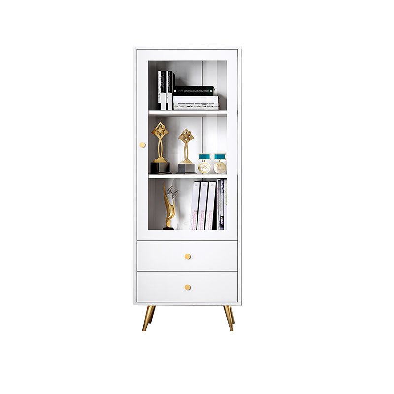 Glam Vertical Standard Bookcase Manufactured Wood Bookcase with Door and Drawers 23.6"L x 11.8"W x 62.8"H White Clearhalo 'Bookcases' 'furn' 'furn_bookcases' 'Furniture' 'furniture_bookcases' 'kitchen' 'kitchen_bookcases' 'Living Room Furniture' 'Office Furniture' 4822888