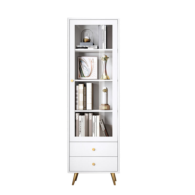 Glam Vertical Standard Bookcase Manufactured Wood Bookcase with Door and Drawers 23.6"L x 11.8"W x 76.9"H White Clearhalo 'Bookcases' 'furn' 'furn_bookcases' 'Furniture' 'furniture_bookcases' 'kitchen' 'kitchen_bookcases' 'Living Room Furniture' 'Office Furniture' 4822889