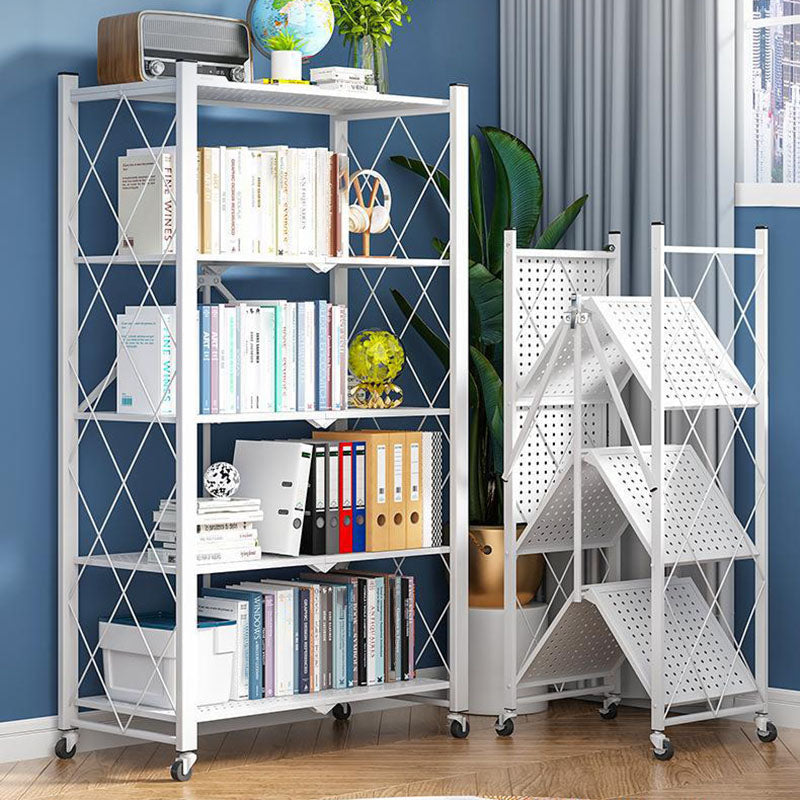 3/4/5-Shelf Steel Industrial Etagere Bookshelf Vertical Open Bookshelf with Caster Wheels Clearhalo 'Bookcases' 'furn' 'furn_bookcases' 'Furniture' 'furniture_bookcases' 'kitchen' 'kitchen_bookcases' 'Living Room Furniture' 'Office Furniture' 4822902