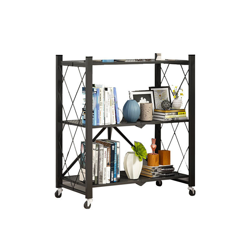 3/4/5-Shelf Steel Industrial Etagere Bookshelf Vertical Open Bookshelf with Caster Wheels 28.3"L x 14.2"W x 34.6"H Black Clearhalo 'Bookcases' 'furn' 'furn_bookcases' 'Furniture' 'furniture_bookcases' 'kitchen' 'kitchen_bookcases' 'Living Room Furniture' 'Office Furniture' 4822903