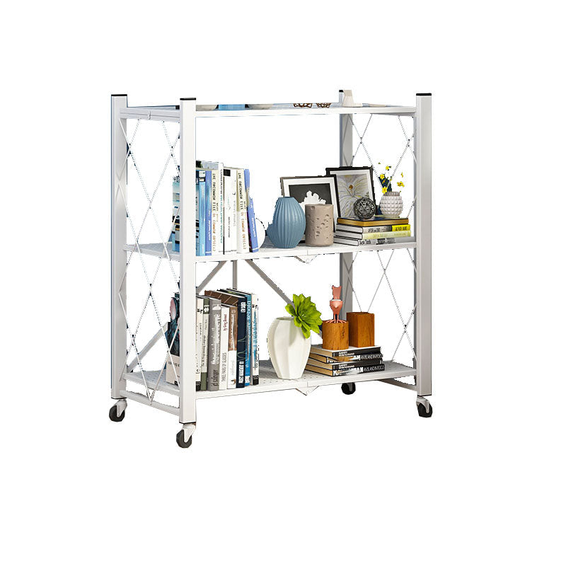 3/4/5-Shelf Steel Industrial Etagere Bookshelf Vertical Open Bookshelf with Caster Wheels 28.3"L x 14.2"W x 34.6"H White Clearhalo 'Bookcases' 'furn' 'furn_bookcases' 'Furniture' 'furniture_bookcases' 'kitchen' 'kitchen_bookcases' 'Living Room Furniture' 'Office Furniture' 4822904
