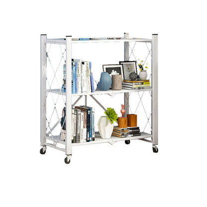 3/4/5-Shelf Steel Industrial Etagere Bookshelf Vertical Open Bookshelf with Caster Wheels 28.3"L x 14.2"W x 34.6"H White Clearhalo 'Bookcases' 'furn' 'furn_bookcases' 'Furniture' 'furniture_bookcases' 'kitchen' 'kitchen_bookcases' 'Living Room Furniture' 'Office Furniture' 4822904