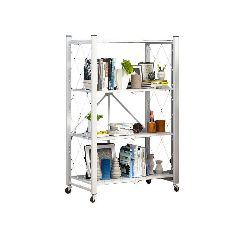 3/4/5-Shelf Steel Industrial Etagere Bookshelf Vertical Open Bookshelf with Caster Wheels 28.3"L x 14.2"W x 49.2"H White Clearhalo 'Bookcases' 'furn' 'furn_bookcases' 'Furniture' 'furniture_bookcases' 'kitchen' 'kitchen_bookcases' 'Living Room Furniture' 'Office Furniture' 4822907