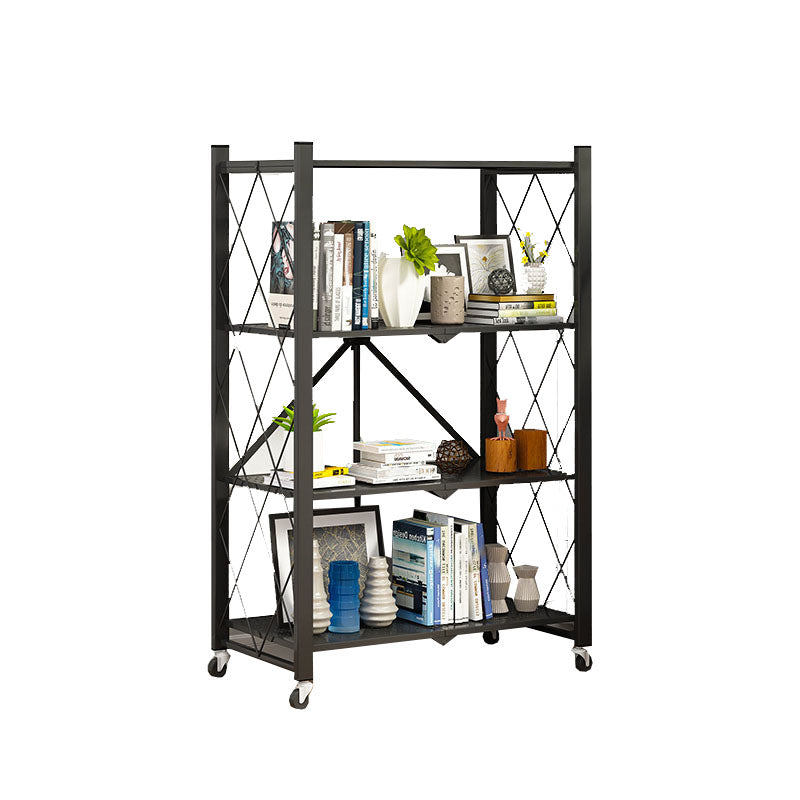 3/4/5-Shelf Steel Industrial Etagere Bookshelf Vertical Open Bookshelf with Caster Wheels 28.3"L x 14.2"W x 49.2"H Black Clearhalo 'Bookcases' 'furn' 'furn_bookcases' 'Furniture' 'furniture_bookcases' 'kitchen' 'kitchen_bookcases' 'Living Room Furniture' 'Office Furniture' 4822908