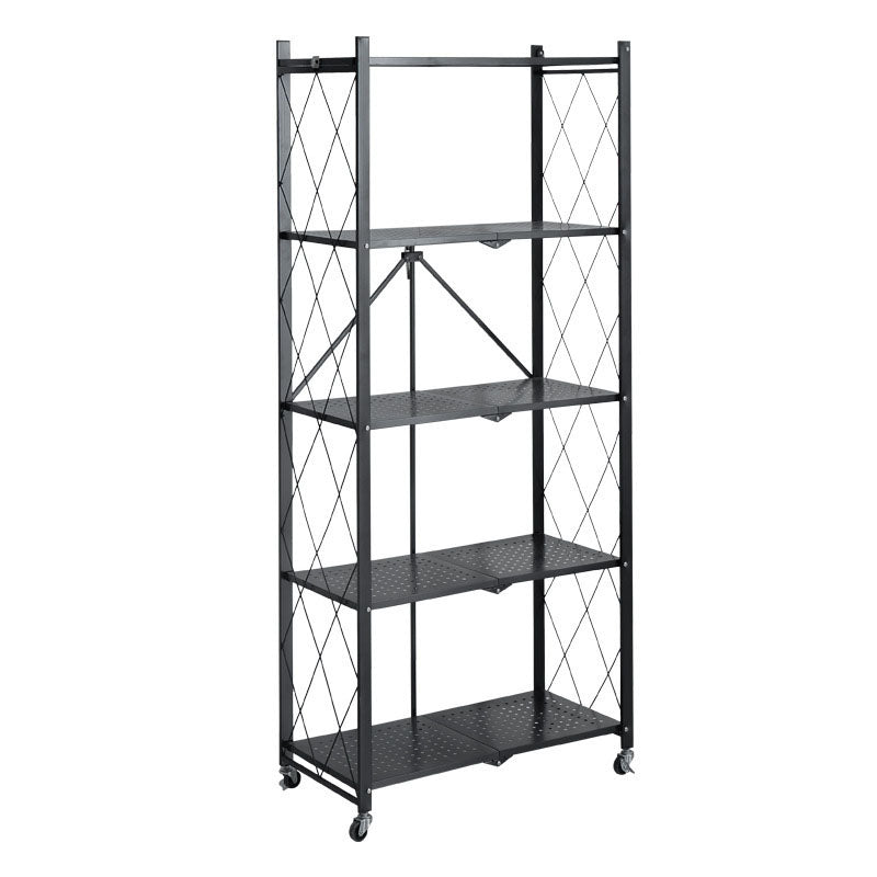 3/4/5-Shelf Steel Industrial Etagere Bookshelf Vertical Open Bookshelf with Caster Wheels 28.3"L x 14.2"W x 63.8"H Black Clearhalo 'Bookcases' 'furn' 'furn_bookcases' 'Furniture' 'furniture_bookcases' 'kitchen' 'kitchen_bookcases' 'Living Room Furniture' 'Office Furniture' 4822911