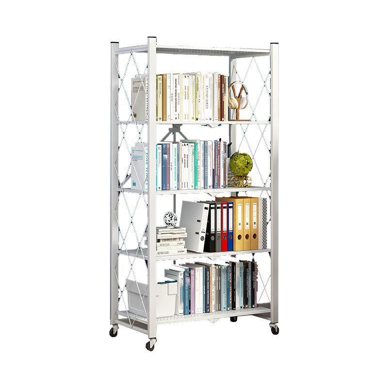 3/4/5-Shelf Steel Industrial Etagere Bookshelf Vertical Open Bookshelf with Caster Wheels 28.3"L x 14.2"W x 63.8"H White Clearhalo 'Bookcases' 'furn' 'furn_bookcases' 'Furniture' 'furniture_bookcases' 'kitchen' 'kitchen_bookcases' 'Living Room Furniture' 'Office Furniture' 4822912