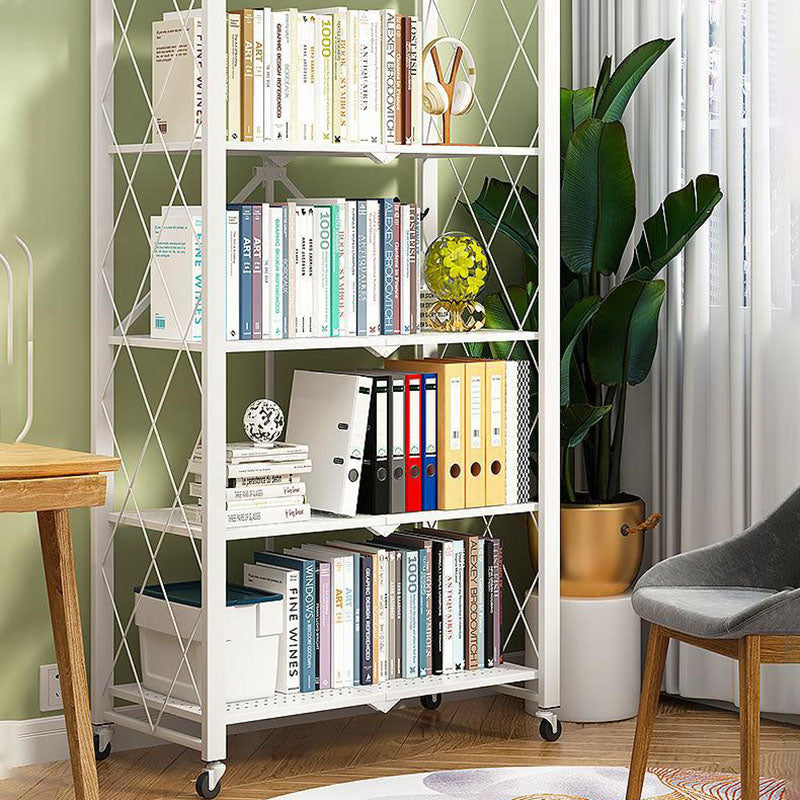 3/4/5-Shelf Steel Industrial Etagere Bookshelf Vertical Open Bookshelf with Caster Wheels Clearhalo 'Bookcases' 'furn' 'furn_bookcases' 'Furniture' 'furniture_bookcases' 'kitchen' 'kitchen_bookcases' 'Living Room Furniture' 'Office Furniture' 4822918