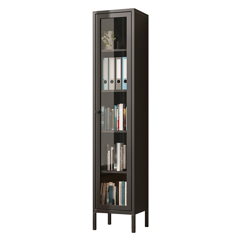 13.78"W Bookcase Scandinavian Style Shelf Bookcase for Home and Office with Door 14"L x 12"W x 71"H Black Clearhalo 'Bookcases' 'furn' 'furn_bookcases' 'Furniture' 'furniture_bookcases' 'kitchen' 'kitchen_bookcases' 'Living Room Furniture' 'Office Furniture' 4822926