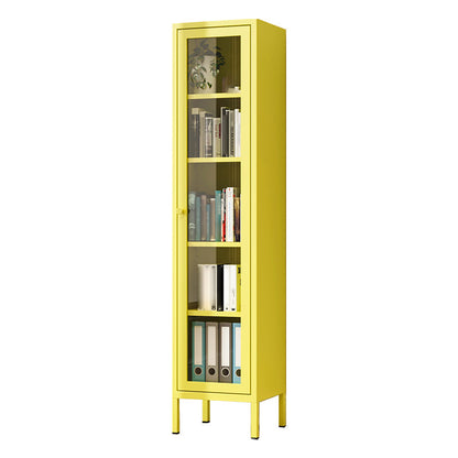 13.78"W Bookcase Scandinavian Style Shelf Bookcase for Home and Office with Door Yellow