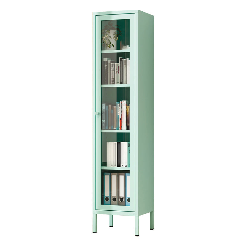13.78"W Bookcase Scandinavian Style Shelf Bookcase for Home and Office with Door 15.7"L x 13.8"W x 66.9"H Blue Clearhalo 'Bookcases' 'furn' 'furn_bookcases' 'Furniture' 'furniture_bookcases' 'kitchen' 'kitchen_bookcases' 'Living Room Furniture' 'Office Furniture' 4822937