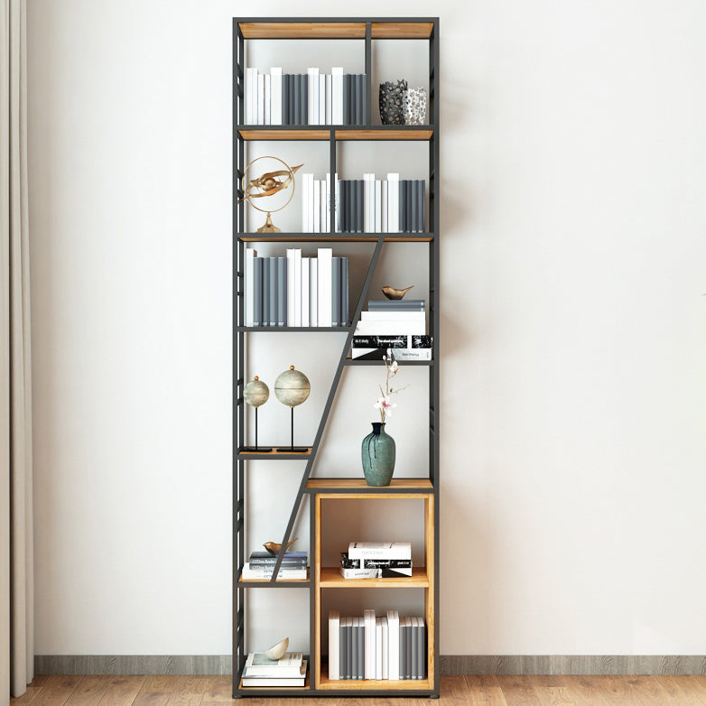 9.84"W 78.74"H Bookcase Industrial Style Open Back Bookcase for Study Room Home Office 23.6"L x 9.8"W x 78.7"H Black Clearhalo 'Bookcases' 'furn' 'furn_bookcases' 'Furniture' 'furniture_bookcases' 'kitchen' 'kitchen_bookcases' 'Living Room Furniture' 'Office Furniture' 4822945