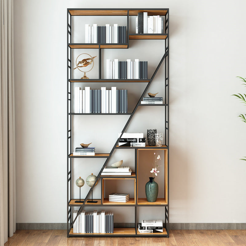 9.84"W 78.74"H Bookcase Industrial Style Open Back Bookcase for Study Room Home Office 35.4"L x 9.8"W x 78.7"H Black Clearhalo 'Bookcases' 'furn' 'furn_bookcases' 'Furniture' 'furniture_bookcases' 'kitchen' 'kitchen_bookcases' 'Living Room Furniture' 'Office Furniture' 4822947
