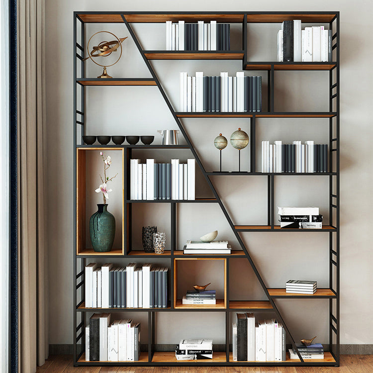 9.84"W 78.74"H Bookcase Industrial Style Open Back Bookcase for Study Room Home Office 59.1"L x 9.8"W x 78.7"H Black Clearhalo 'Bookcases' 'furn' 'furn_bookcases' 'Furniture' 'furniture_bookcases' 'kitchen' 'kitchen_bookcases' 'Living Room Furniture' 'Office Furniture' 4822951