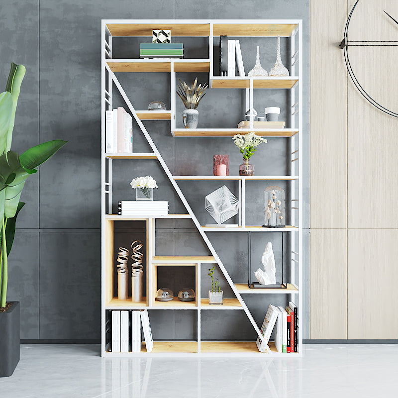 9.84"W 78.74"H Bookcase Industrial Style Open Back Bookcase for Study Room Home Office 47.2"L x 9.8"W x 78.7"H White Clearhalo 'Bookcases' 'furn' 'furn_bookcases' 'Furniture' 'furniture_bookcases' 'kitchen' 'kitchen_bookcases' 'Living Room Furniture' 'Office Furniture' 4822955