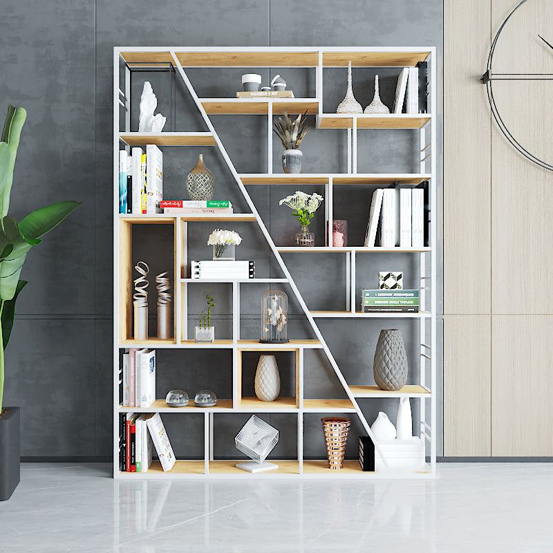 9.84"W 78.74"H Bookcase Industrial Style Open Back Bookcase for Study Room Home Office 59.1"L x 9.8"W x 78.7"H White Clearhalo 'Bookcases' 'furn' 'furn_bookcases' 'Furniture' 'furniture_bookcases' 'kitchen' 'kitchen_bookcases' 'Living Room Furniture' 'Office Furniture' 4822956