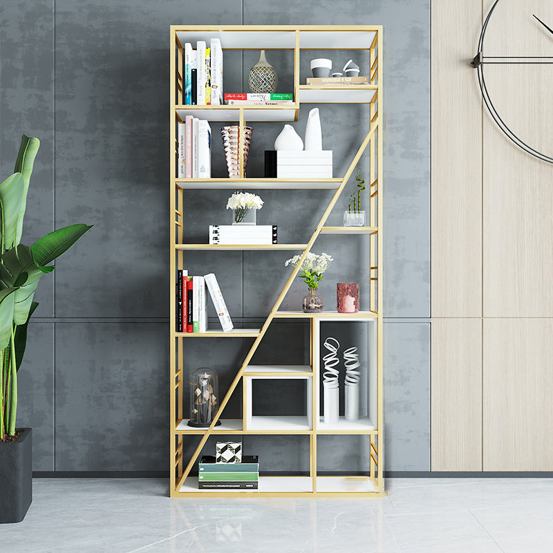 9.84"W 78.74"H Bookcase Industrial Style Open Back Bookcase for Study Room Home Office 35.4"L x 9.8"W x 78.7"H Gold Clearhalo 'Bookcases' 'furn' 'furn_bookcases' 'Furniture' 'furniture_bookcases' 'kitchen' 'kitchen_bookcases' 'Living Room Furniture' 'Office Furniture' 4822958