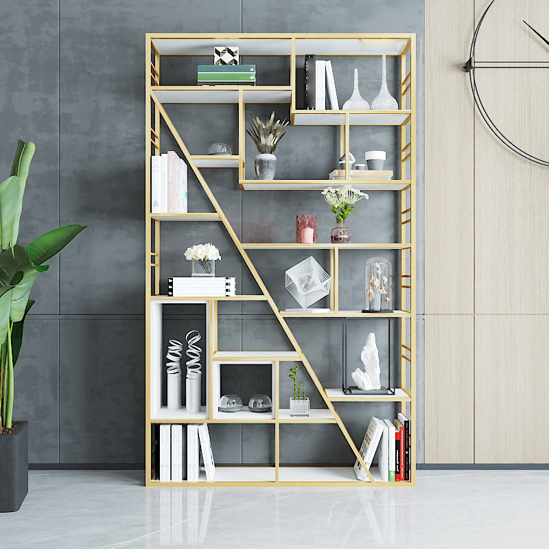 9.84"W 78.74"H Bookcase Industrial Style Open Back Bookcase for Study Room Home Office 47.2"L x 9.8"W x 78.7"H Gold Clearhalo 'Bookcases' 'furn' 'furn_bookcases' 'Furniture' 'furniture_bookcases' 'kitchen' 'kitchen_bookcases' 'Living Room Furniture' 'Office Furniture' 4822959
