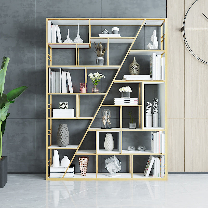 9.84"W 78.74"H Bookcase Industrial Style Open Back Bookcase for Study Room Home Office 59.1"L x 9.8"W x 78.7"H Gold Clearhalo 'Bookcases' 'furn' 'furn_bookcases' 'Furniture' 'furniture_bookcases' 'kitchen' 'kitchen_bookcases' 'Living Room Furniture' 'Office Furniture' 4822960
