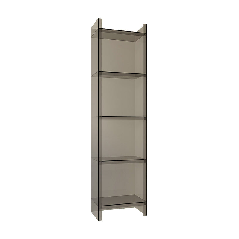 Closed Back Acrylic Standard Bookshelf Vertical Glam Bookshelf for Living Room 15.7"L x 9.8"W x 59.8"H Smoke Gray Clearhalo 'Bookcases' 'furn' 'furn_bookcases' 'Furniture' 'furniture_bookcases' 'kitchen' 'kitchen_bookcases' 'Living Room Furniture' 'Office Furniture' 4822976