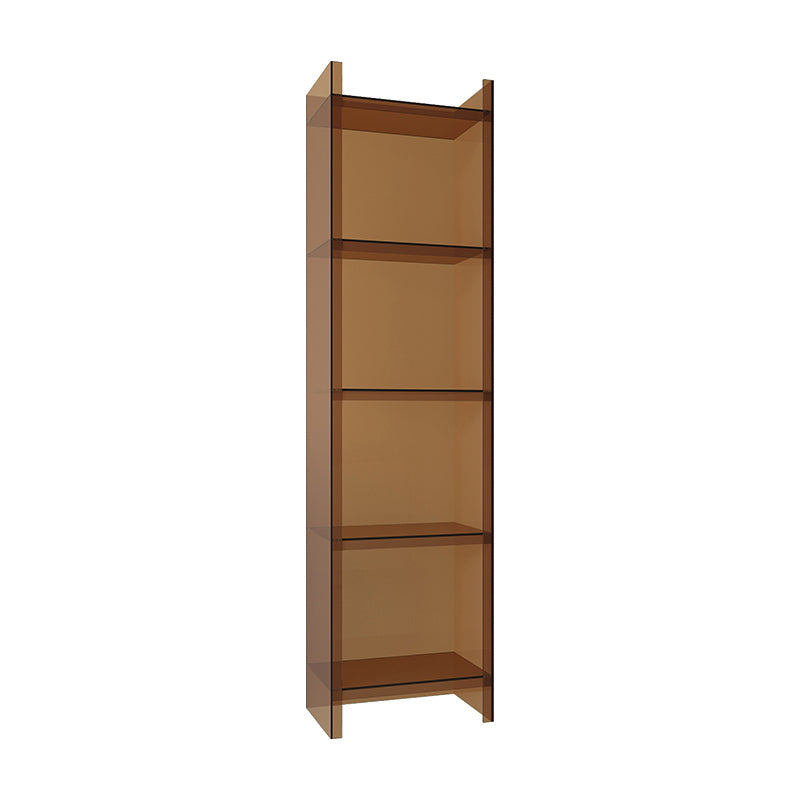 Closed Back Acrylic Standard Bookshelf Vertical Glam Bookshelf for Living Room 15.7"L x 9.8"W x 59.8"H Coffee Clearhalo 'Bookcases' 'furn' 'furn_bookcases' 'Furniture' 'furniture_bookcases' 'kitchen' 'kitchen_bookcases' 'Living Room Furniture' 'Office Furniture' 4822979