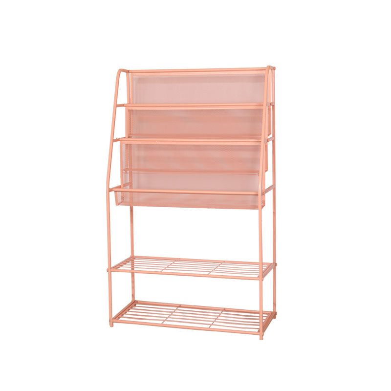 Industrial Metal Ladder Bookshelf Iron Vertical Bookshelf for Home 16.7"L x 9.8"W x 31.5"H Pink Clearhalo 'Bookcases' 'furn' 'furn_bookcases' 'Furniture' 'furniture_bookcases' 'kitchen' 'kitchen_bookcases' 'Living Room Furniture' 'Office Furniture' 4823008