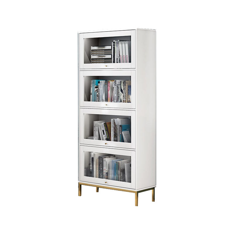 Glam Manufactured Wood Standard Bookcase Vertical Bookcase with Glass Doors 21.5"L x 11.8"W x 65.9"H White Clearhalo 'Bookcases' 'furn' 'furn_bookcases' 'Furniture' 'furniture_bookcases' 'kitchen' 'kitchen_bookcases' 'Living Room Furniture' 'Office Furniture' 4823053