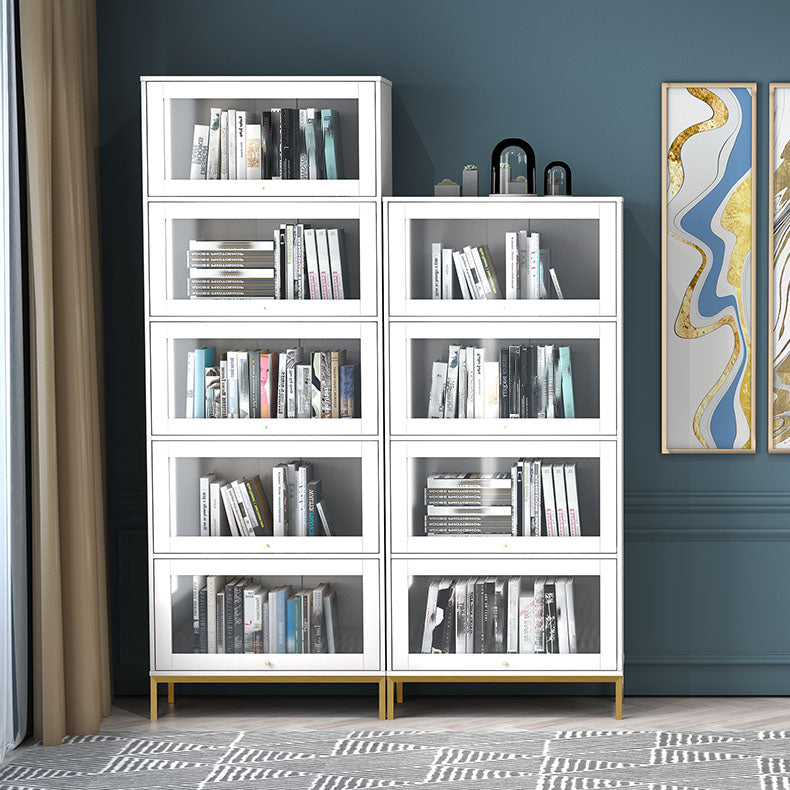 Glam Manufactured Wood Standard Bookcase Vertical Bookcase with Glass Doors Clearhalo 'Bookcases' 'furn' 'furn_bookcases' 'Furniture' 'furniture_bookcases' 'kitchen' 'kitchen_bookcases' 'Living Room Furniture' 'Office Furniture' 4823056