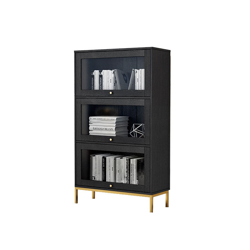 Glam Manufactured Wood Standard Bookcase Vertical Bookcase with Glass Doors Black Clearhalo 'Bookcases' 'furn' 'furn_bookcases' 'Furniture' 'furniture_bookcases' 'kitchen' 'kitchen_bookcases' 'Living Room Furniture' 'Office Furniture' 4823057