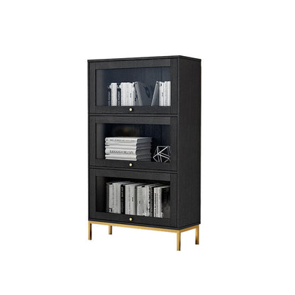 Glam Manufactured Wood Standard Bookcase Vertical Bookcase with Glass Doors Black Clearhalo 'Bookcases' 'furn' 'furn_bookcases' 'Furniture' 'furniture_bookcases' 'kitchen' 'kitchen_bookcases' 'Living Room Furniture' 'Office Furniture' 4823057