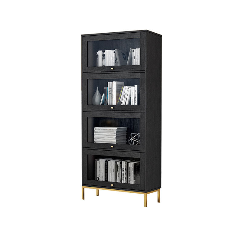 Glam Manufactured Wood Standard Bookcase Vertical Bookcase with Glass Doors Black Clearhalo 'Bookcases' 'furn' 'furn_bookcases' 'Furniture' 'furniture_bookcases' 'kitchen' 'kitchen_bookcases' 'Living Room Furniture' 'Office Furniture' 4823058