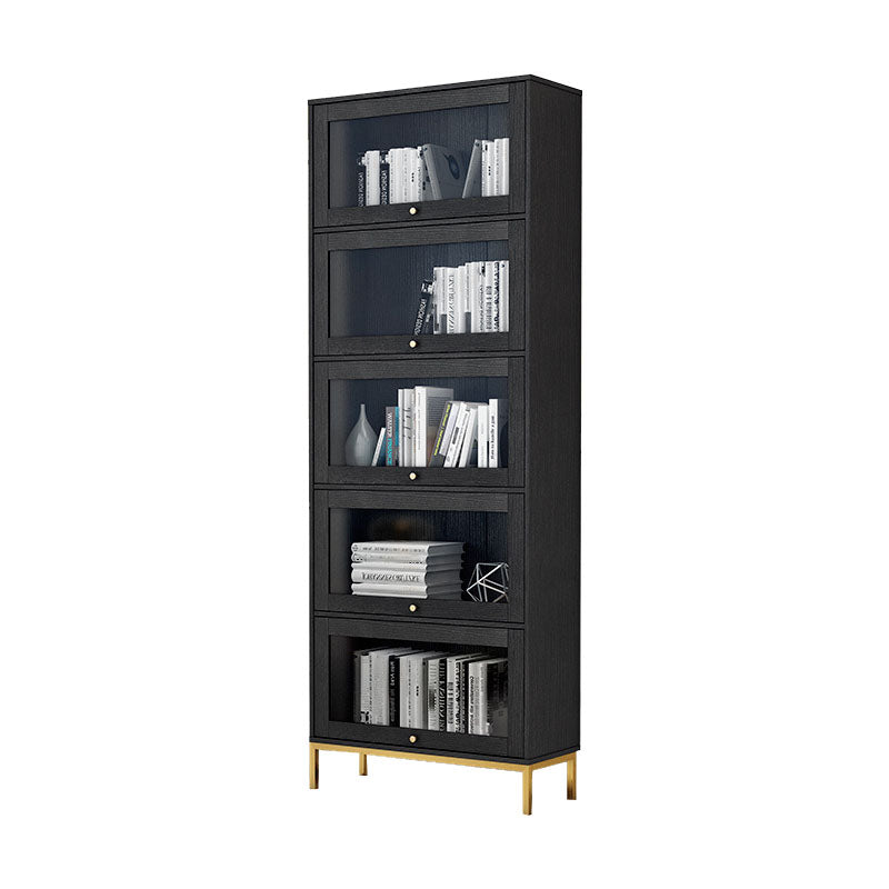 Glam Manufactured Wood Standard Bookcase Vertical Bookcase with Glass Doors 21.5"L x 11.8"W x 79.5"H Black Clearhalo 'Bookcases' 'furn' 'furn_bookcases' 'Furniture' 'furniture_bookcases' 'kitchen' 'kitchen_bookcases' 'Living Room Furniture' 'Office Furniture' 4823060