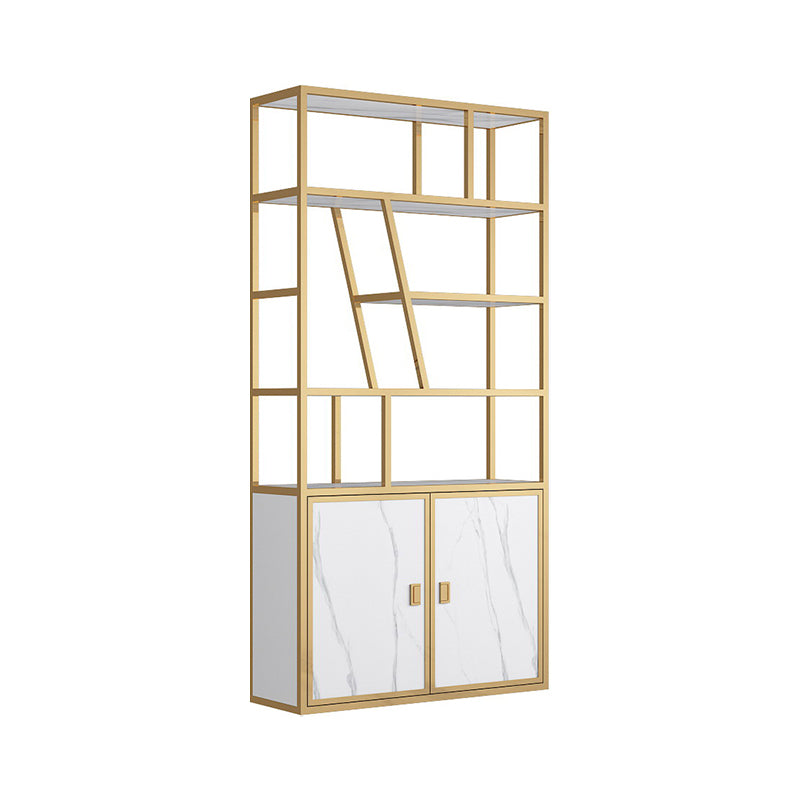 11.81"W Bookcase Glam Style Open Back Bookshelf with Cabinets for Office Home Light Gold Clearhalo 'Bookcases' 'furn' 'furn_bookcases' 'Furniture' 'furniture_bookcases' 'kitchen' 'kitchen_bookcases' 'Living Room Furniture' 'Office Furniture' 4823182