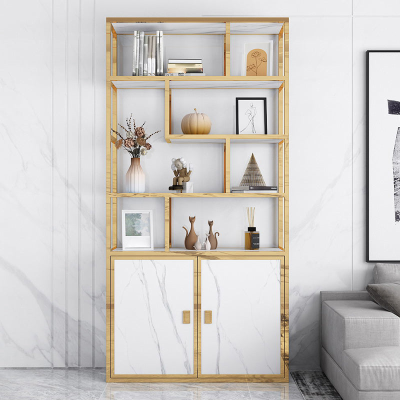 11.81"W Bookcase Glam Style Open Back Bookshelf with Cabinets for Office Home Gold Clearhalo 'Bookcases' 'furn' 'furn_bookcases' 'Furniture' 'furniture_bookcases' 'kitchen' 'kitchen_bookcases' 'Living Room Furniture' 'Office Furniture' 4823184