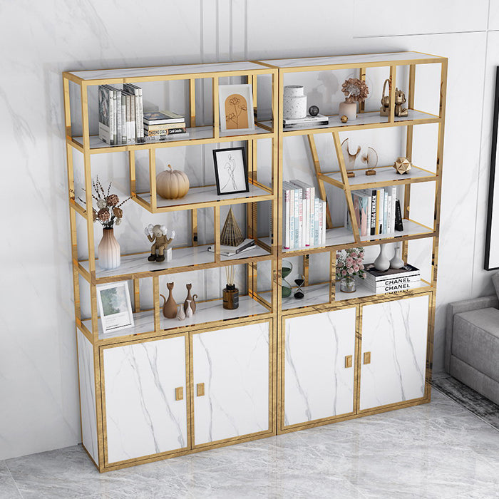 11.81"W Bookcase Glam Style Open Back Bookshelf with Cabinets for Office Home Clearhalo 'Bookcases' 'furn' 'furn_bookcases' 'Furniture' 'furniture_bookcases' 'kitchen' 'kitchen_bookcases' 'Living Room Furniture' 'Office Furniture' 4823192