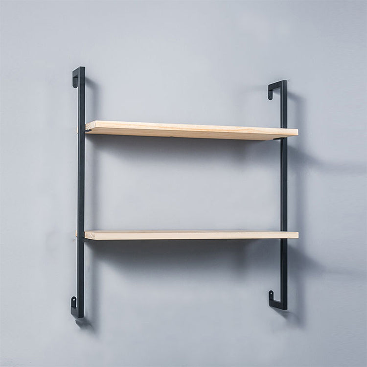 Industrial Wall Mounted Bookshelf Iron Frame Solid Wood Shelf Bookshelf 23.6"L x 9.8"W x 29.9"H Black-Wood Clearhalo 'Bookcases' 'furn' 'furn_bookcases' 'Furniture' 'furniture_bookcases' 'kitchen' 'kitchen_bookcases' 'Living Room Furniture' 'Office Furniture' 4823208