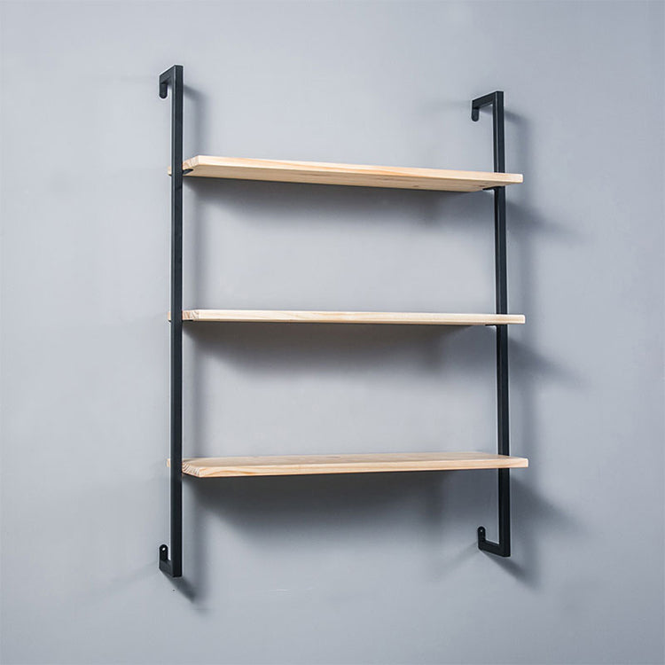 Industrial Wall Mounted Bookshelf Iron Frame Solid Wood Shelf Bookshelf 23.6"L x 9.8"W x 42.5"H Black-Wood Clearhalo 'Bookcases' 'furn' 'furn_bookcases' 'Furniture' 'furniture_bookcases' 'kitchen' 'kitchen_bookcases' 'Living Room Furniture' 'Office Furniture' 4823214