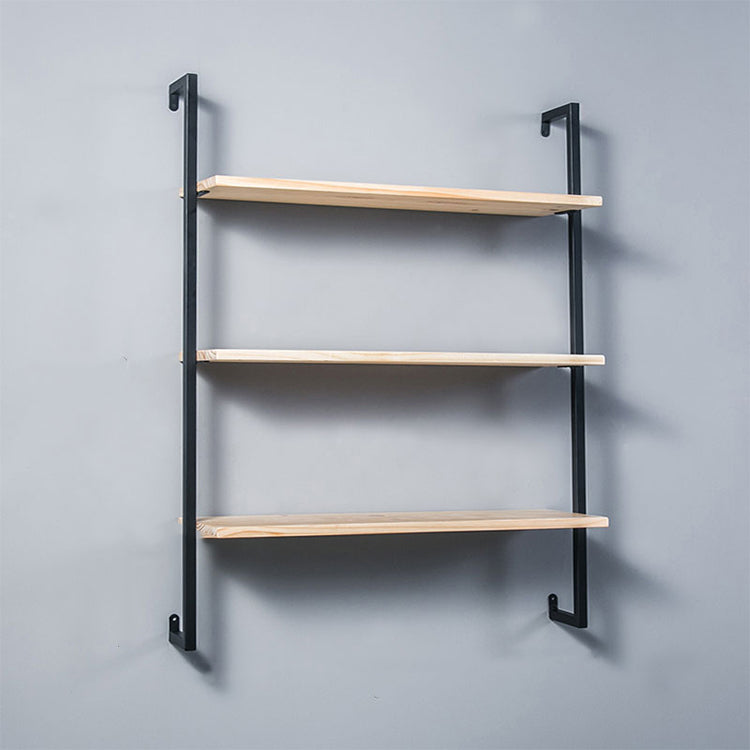 Industrial Wall Mounted Bookshelf Iron Frame Solid Wood Shelf Bookshelf 31.5"L x 9.8"W x 42.5"H Black-Wood Clearhalo 'Bookcases' 'furn' 'furn_bookcases' 'Furniture' 'furniture_bookcases' 'kitchen' 'kitchen_bookcases' 'Living Room Furniture' 'Office Furniture' 4823216