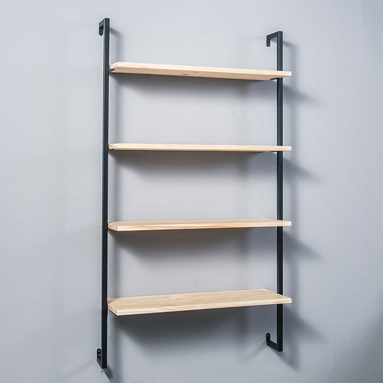 Industrial Wall Mounted Bookshelf Iron Frame Solid Wood Shelf Bookshelf 23.6"L x 9.8"W x 55.1"H Black-Wood Clearhalo 'Bookcases' 'furn' 'furn_bookcases' 'Furniture' 'furniture_bookcases' 'kitchen' 'kitchen_bookcases' 'Living Room Furniture' 'Office Furniture' 4823220