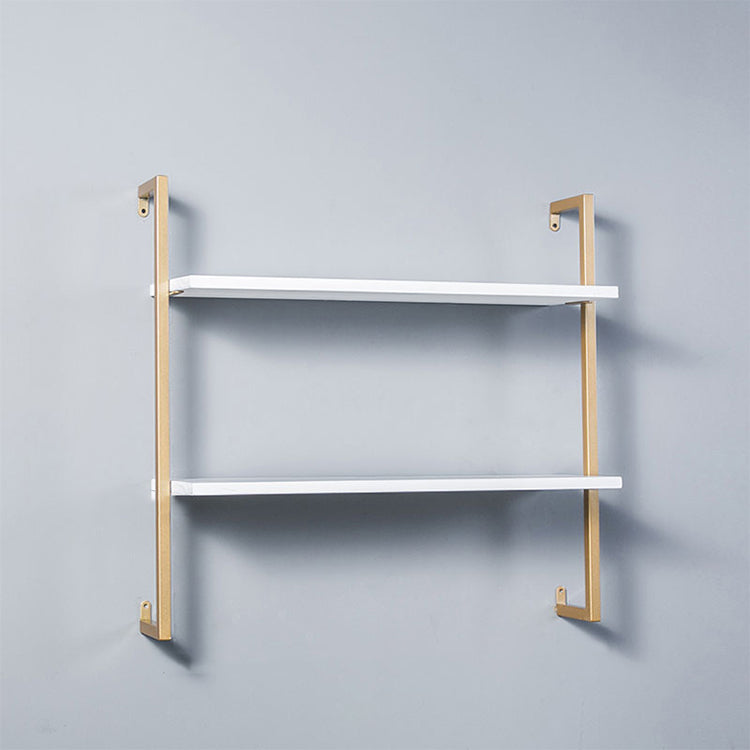 Industrial Wall Mounted Bookshelf Iron Frame Solid Wood Shelf Bookshelf 23.6"L x 9.8"W x 29.9"H White-Gold Clearhalo 'Bookcases' 'furn' 'furn_bookcases' 'Furniture' 'furniture_bookcases' 'kitchen' 'kitchen_bookcases' 'Living Room Furniture' 'Office Furniture' 4823229